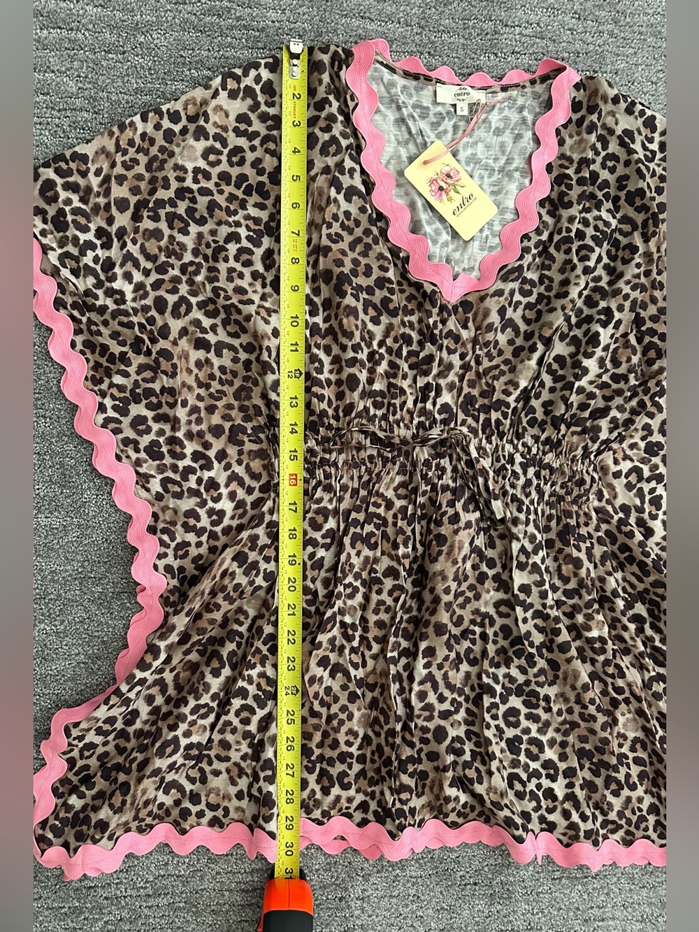 NWT Entro Leopard Print w/ Pink Ric Rac Cover Up Size Small - Picture 3 of 5
